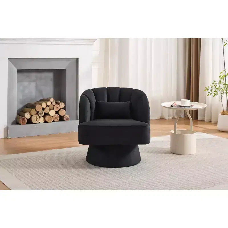Fauteuil d'appoint pivotant moderne avec dossier rayé et coussin moelleux - Chaise longue ronde rembourrée