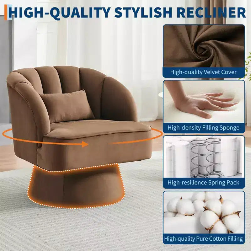 Fauteuil d'appoint pivotant moderne avec dossier rayé et coussin moelleux - Chaise longue ronde rembourrée