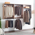 HomeStock Série Devi 31,5-94,5 po L Système de Rangement Modulaire Mural Tringles Doubles 1 Étagère Système de Rangement en Bois