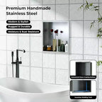 Niche de douche en acier inoxydable au design rectangulaire encastré, installation sans carrelage requise, rangement mural pour salle de bain