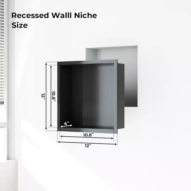 Niche de douche en acier inoxydable au design rectangulaire encastré, installation sans carrelage requise, rangement mural pour salle de bain