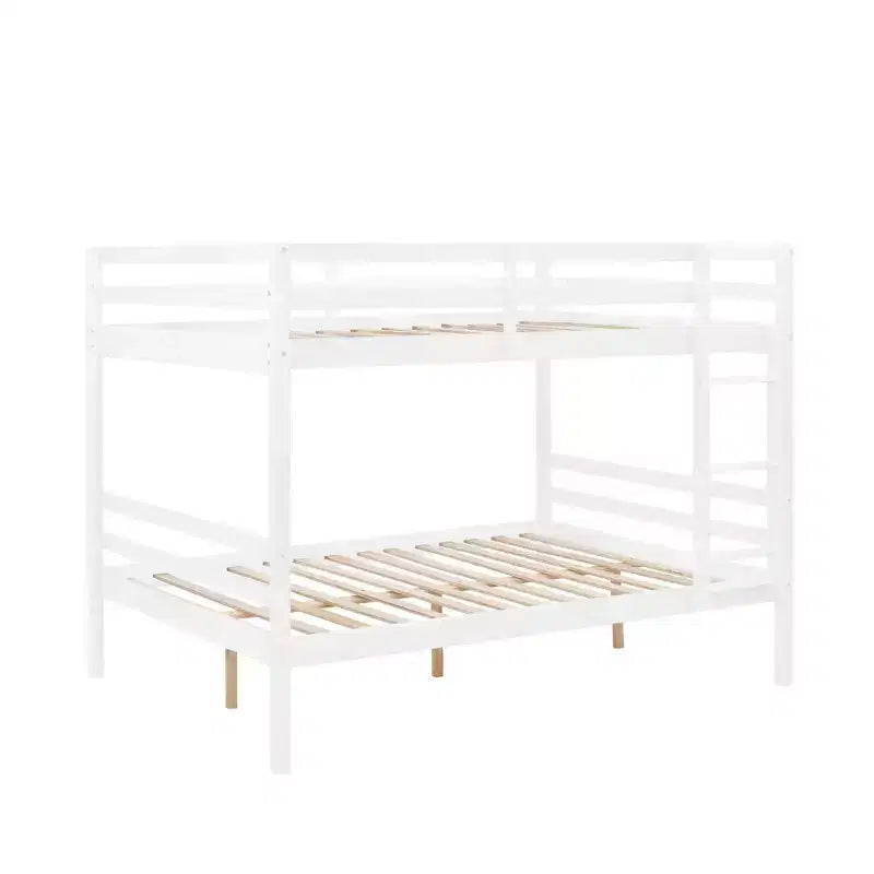 Lit superposé double sur double avec échelle, cadre en bois avec barrières de sécurité hautes pour enfants, aucun sommier tapissier requis, robuste et peu encombrant, blanc