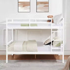 Lit superposé double sur double avec échelle, cadre en bois avec barrières de sécurité hautes pour enfants, aucun sommier tapissier requis, robuste et peu encombrant, blanc