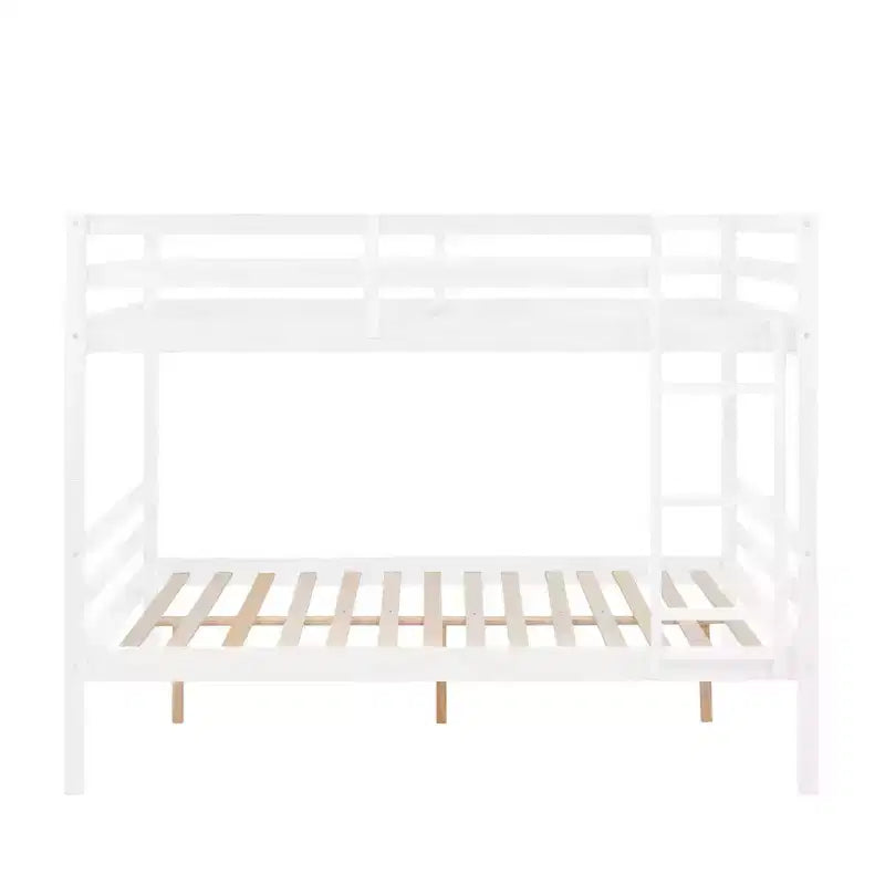 Lit superposé double sur double avec échelle, cadre en bois avec barrières de sécurité hautes pour enfants, aucun sommier tapissier requis, robuste et peu encombrant, blanc