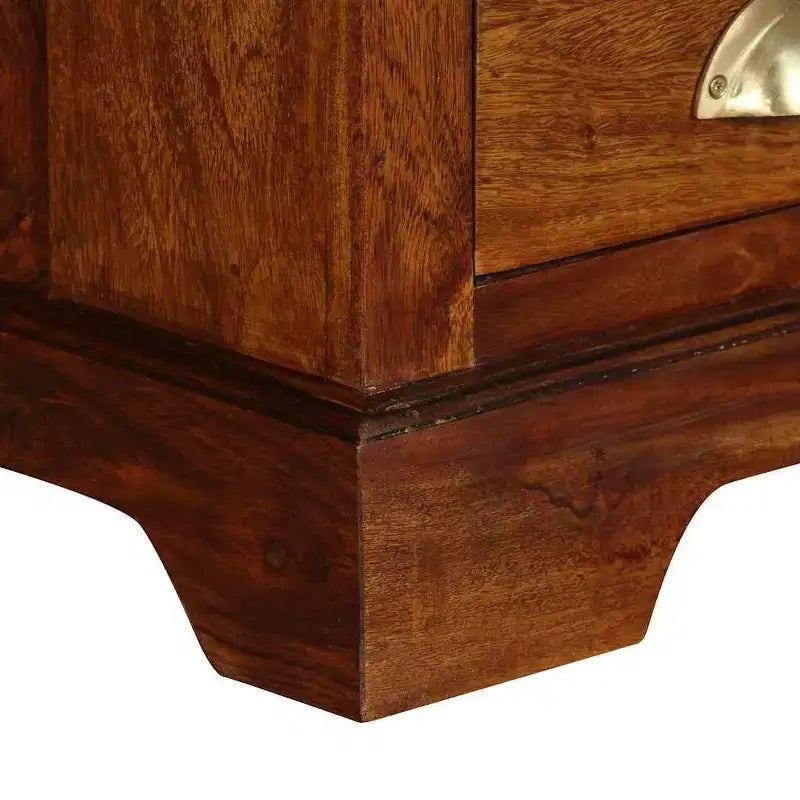 vidaXL Meuble TV en bois de Sesham massif finition miel, Grand compartiment ouvert et 6 tiroirs spacieux, Fait main au design élégant