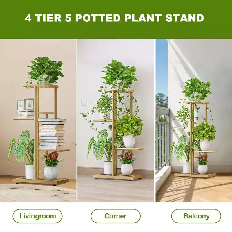 TROPOW Support de plantes en métal à 4 niveaux - Étagère à fleurs pour l'intérieur et l'extérieur - Support de plantes d'intérieur et balcon