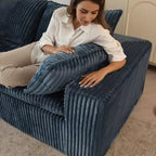 Canapé Blue Cloud de 78,8 pouces avec ottoman, canapés à assise profonde en velours côtelé, design double couche, coussin amovible, aucun assemblage requis