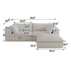 Canapé Blue Cloud de 78,8 pouces avec ottoman, canapés à assise profonde en velours côtelé, design double couche, coussin amovible, aucun assemblage requis