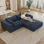 Canapé Blue Cloud de 78,8 pouces avec ottoman, canapés à assise profonde en velours côtelé, design double couche, coussin amovible, aucun assemblage requis