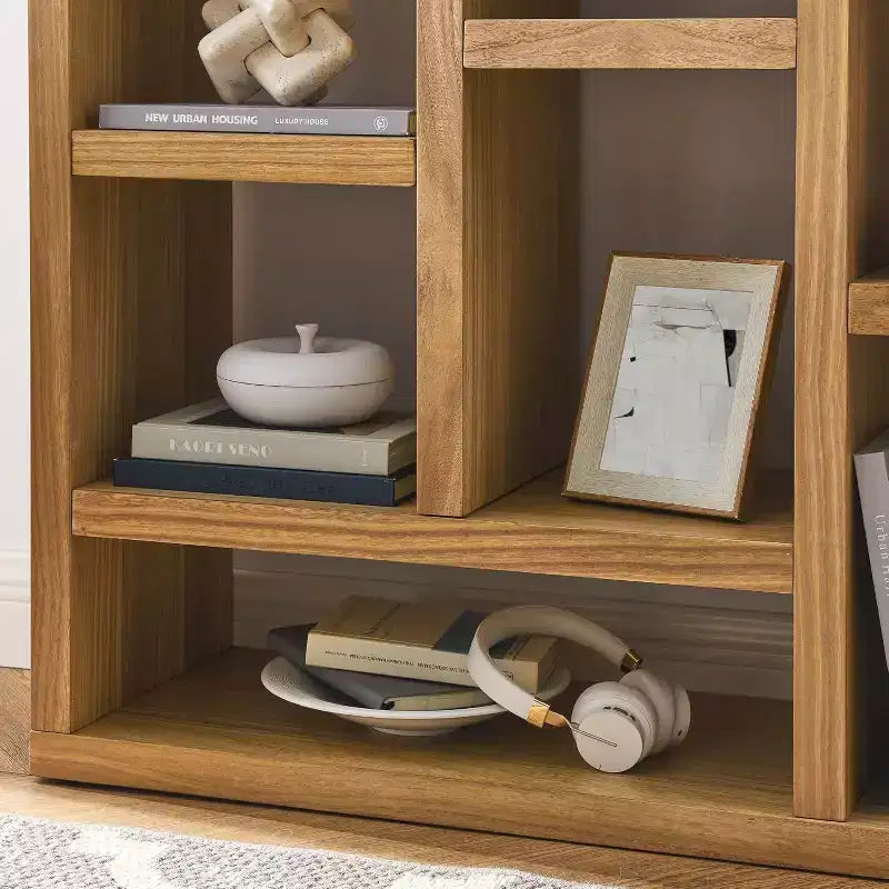 Étagère 7 cubes Acekool, meuble de rangement moderne en bois, bibliothèque ouverte 3 étagères pour chambre d'enfant, entrée, salon, Naturel