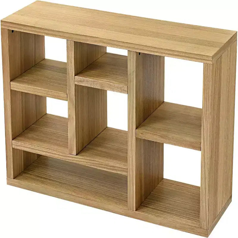 Étagère 7 cubes Acekool, meuble de rangement moderne en bois, bibliothèque ouverte 3 étagères pour chambre d'enfant, entrée, salon, Naturel