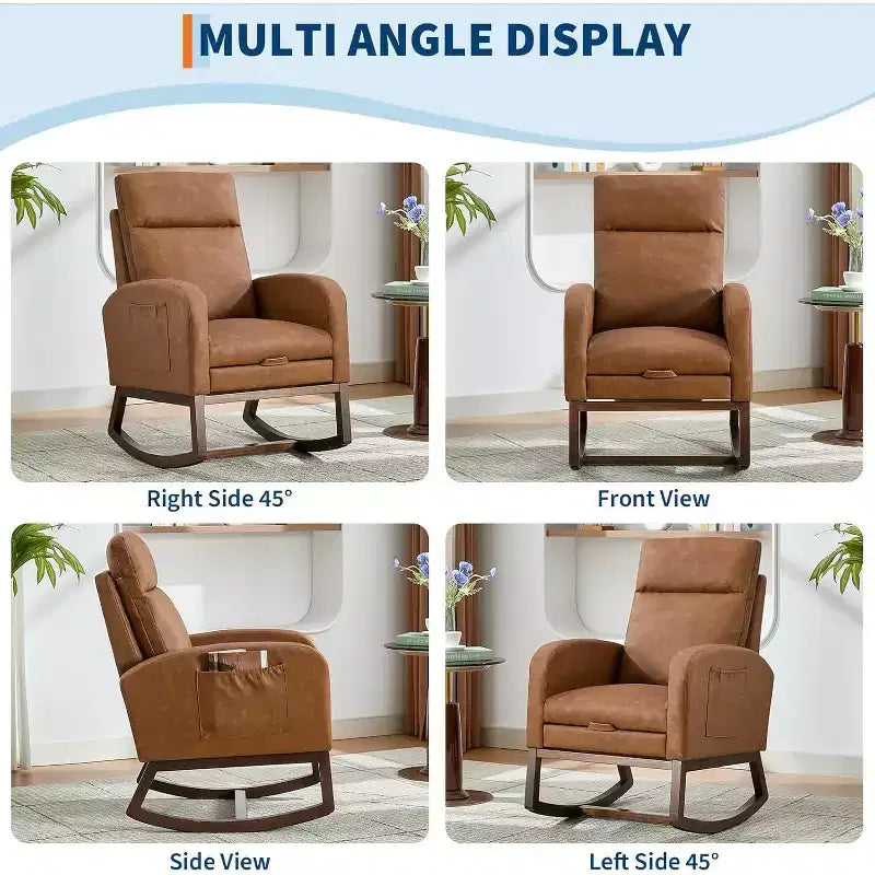 Fauteuil à bascule pour chambre d'enfant avec repose-pieds, fauteuil de lecture moderne en PU avec dossier haut, pour salon, chambre à coucher