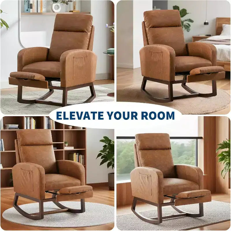 Fauteuil à bascule pour chambre d'enfant avec repose-pieds, fauteuil de lecture moderne en PU avec dossier haut, pour salon, chambre à coucher