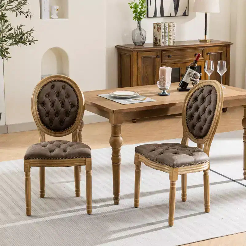 CLIHOME Lot de 2 Chaises d'appoint de style français à cadre en bois massif et peinture antique, Chaises de salle à manger en cuir artificiel PU