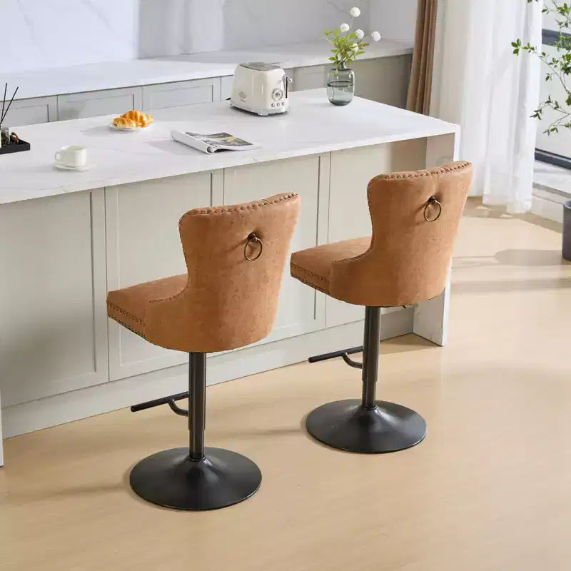 CLIHOME Lot de 2 tabourets de bar rétro en PU pivotants, hauteur réglable, modernes avec dossier, touffetés confortables