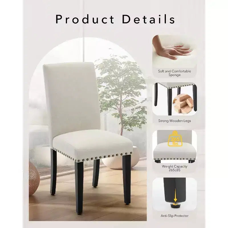 2 chaises de salle à manger rembourrées avec pieds en bois, chaises modernes sans accoudoirs pour salle à manger, cuisine, restaurant, salon, capacité de poids de 120 kg