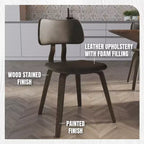 LeisureMod Clivo - Ensemble de 4 Chaises de Salle à Manger en Bois avec Siège Rembourré en Cuir, Dossier Ouvert Courbé - Cuisine Moderne, Salle à Manger, Café, Coin Repas