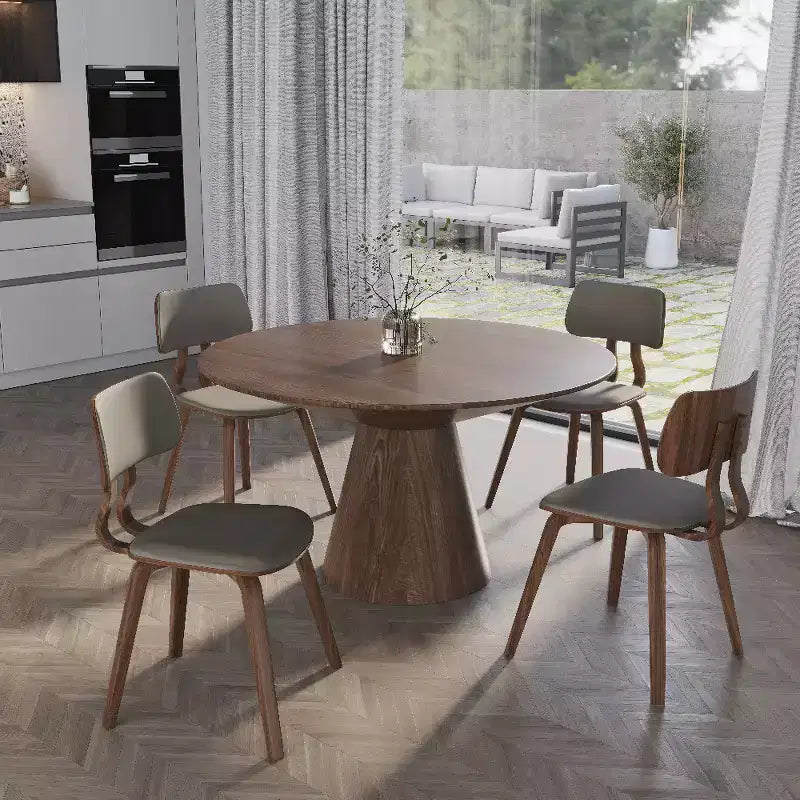 LeisureMod Clivo - Ensemble de 4 Chaises de Salle à Manger en Bois avec Siège Rembourré en Cuir, Dossier Ouvert Courbé - Cuisine Moderne, Salle à Manger, Café, Coin Repas