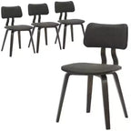 LeisureMod Clivo Wooden Set of 4 Dining Chair with Leather Upholstered Seat, Curved Open Back  Modern Kitchen, Dining Room, Caf, Nook Seating