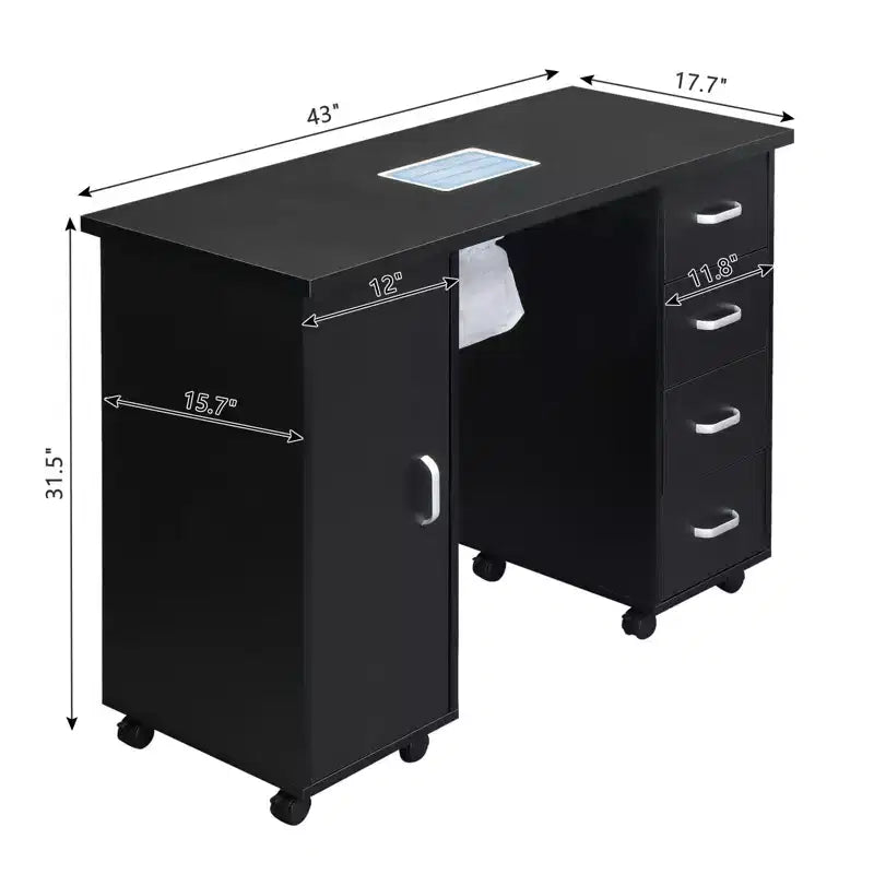Table à ongles professionnelle noire Karlhome avec ventilateur et 4 tiroirs