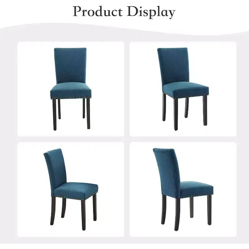 Lot de 2 chaises de salle à manger, chaises rembourrées pour salle à manger, chaises de cuisine en tissu avec pieds en bois cloutés et coussin rembourré, pour salon