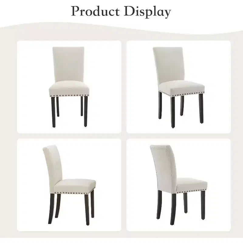 Lot de 2 chaises de salle à manger, chaises rembourrées pour salle à manger, chaises de cuisine en tissu avec pieds en bois cloutés et coussin rembourré, pour salon
