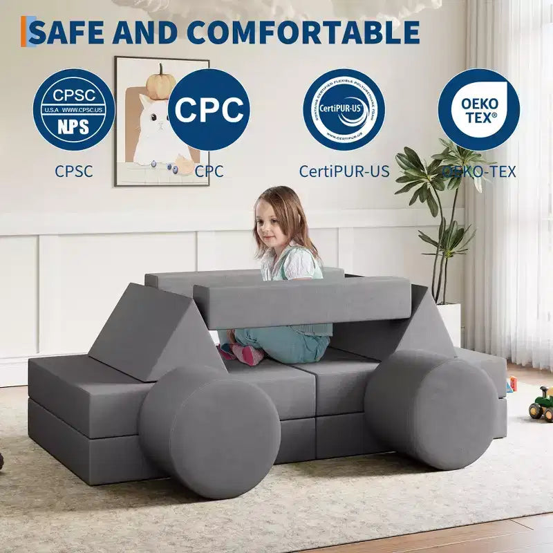 Canapé modulable GustoWave pour enfants avec housses en velours lavables, 13 pièces, château fort, canapé convertible en mousse pour enfant