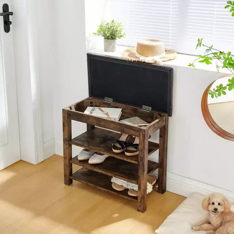 Banc de rangement avec coussin, banc à chaussures avec rangement caché, organiseur de chaussures à 3 niveaux pour entrée - ModernLuxe