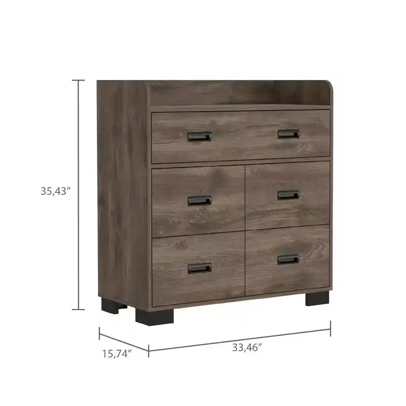 Commode de chambre moderne Okak avec 1 double tiroir et 4 tiroirs simples, grand meuble de rangement pour salon, couloir, entrée