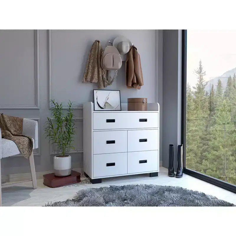 Okak Modern Bedroom Dresser Nightstand with 1 Double & 4 Single Drawers, Ample Storage Chest Cabinet for Living Room Hallway Entryway