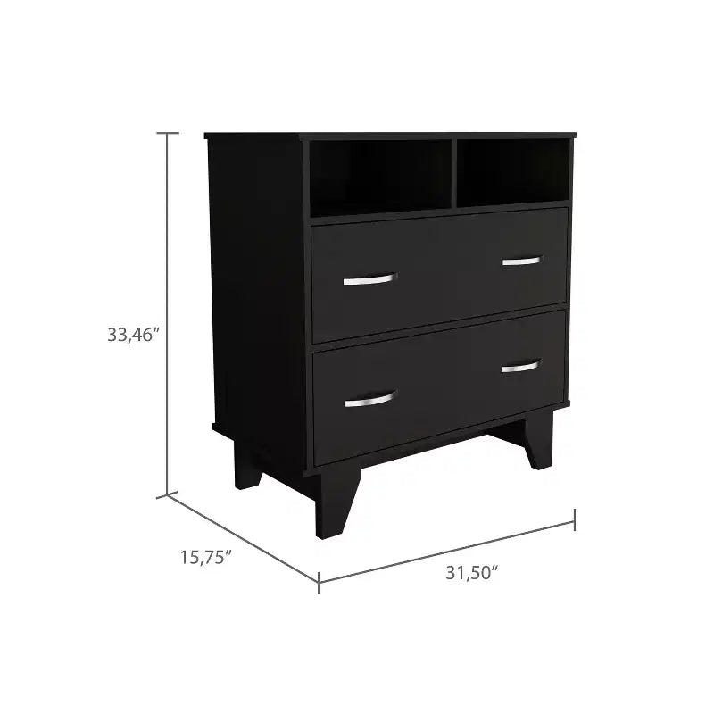 Commode de chambre élégante Okak avec 2 tiroirs et 2 étagères, grand placard de rangement pour salon, couloir, entrée