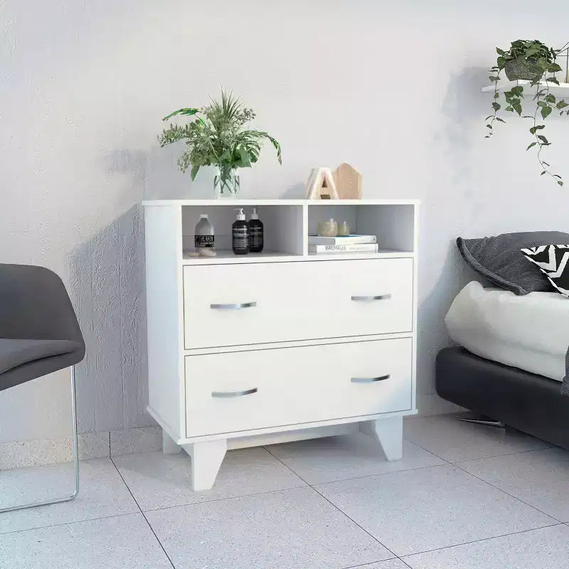 Okak Elegant Bedroom Dresser Nightstand with 2 Drawers & 2-Shelf, Ample Storage Chest Cabinet for Living Room Hallway Entryway