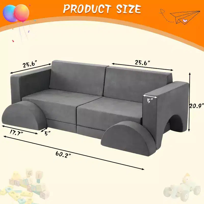 GustoWave Canapé Modulable 8 Pièces pour Enfants, Canapé de Jeu Modulable, Canapé Convertible pour Enfants avec Housse Amovible