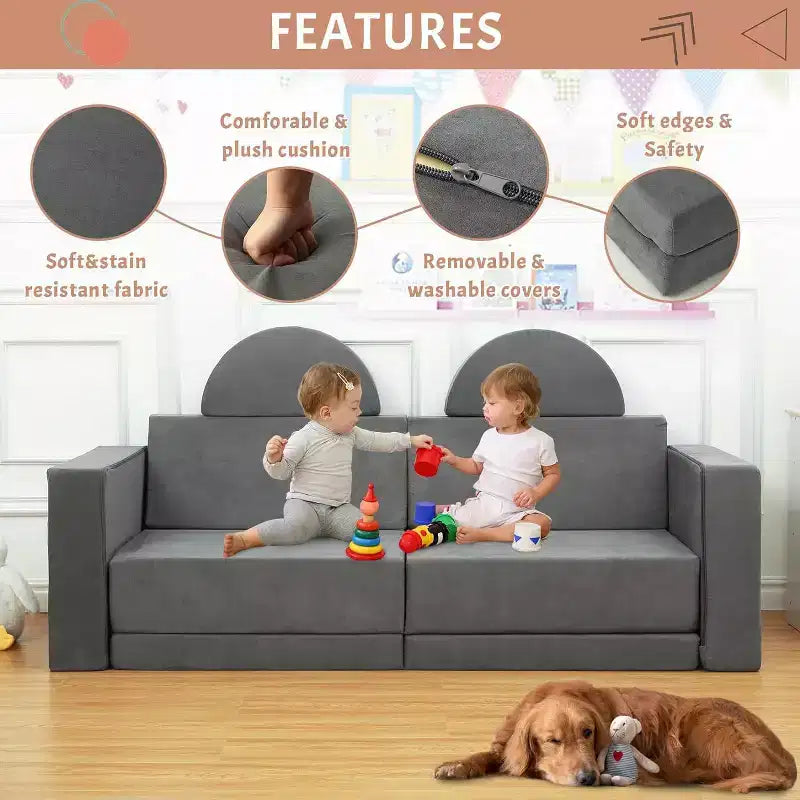 GustoWave Canapé Modulable 8 Pièces pour Enfants, Canapé de Jeu Modulable, Canapé Convertible pour Enfants avec Housse Amovible