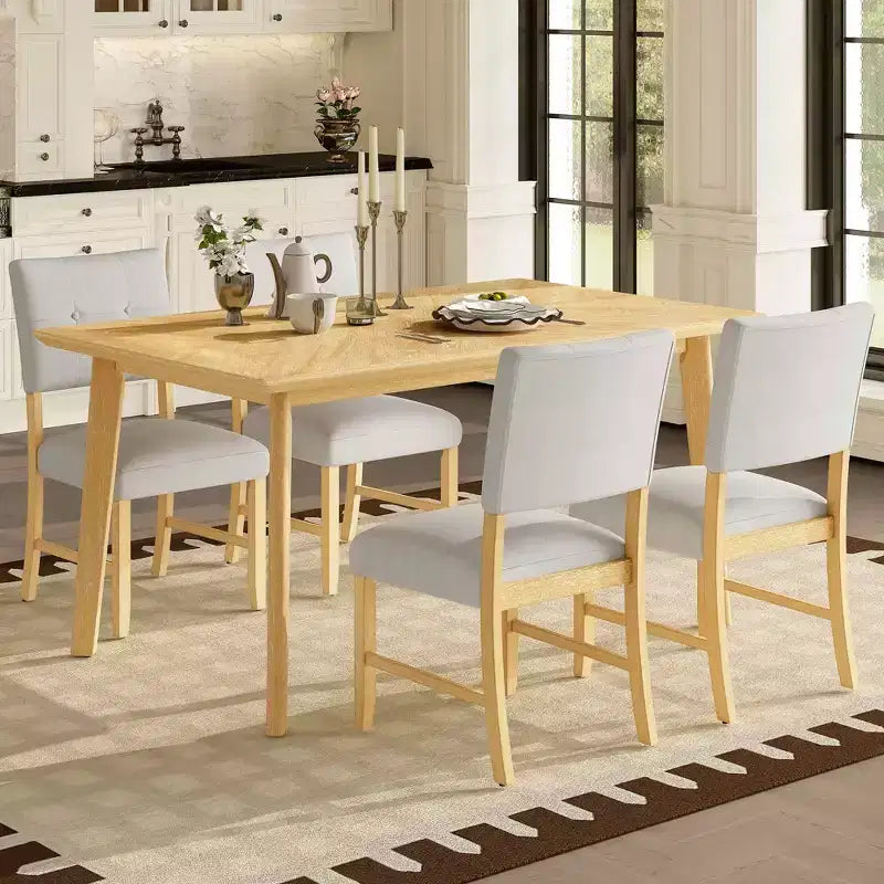 MAYEERTY Ensemble de salle à manger 5 pièces style ferme, table en bois massif et 4 chaises, finition bois naturel vieilli