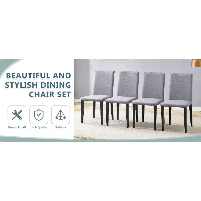 MAYEERTY Lot de 4 chaises de salle à manger en lin et coton gris clair, assise confortable et polyvalente