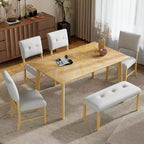 MAYEERTY Ensemble de salle à manger 6 pièces style ferme, Table en bois massif, 4 chaises et banc, Lavis bois naturel