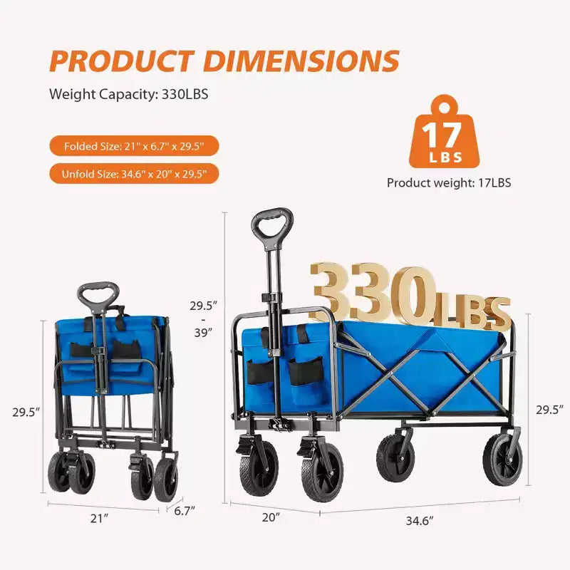 Chariot pliant tout-terrain robuste – Capacité de 150 kg pour le camping/les courses
