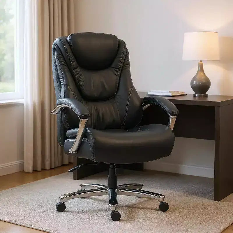 HomeRoots Lot de deux chaises de bureau exécutives pivotantes à roulettes, réglables en hauteur, noires et argentées