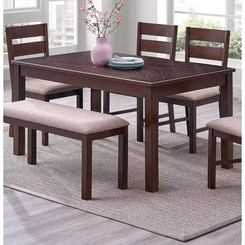Okak Dining Table Natural Solid Rubber Wood Rectangle Dining Table, Kitchen Table for Big Family Dining Room Furniture