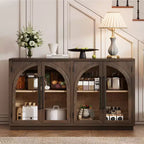 MAYEERTY 4 Doors Storage Sideboard Buffet Cabinet with Glass Doors Adjtstable Shelves for Living Room Kitchen Espresso