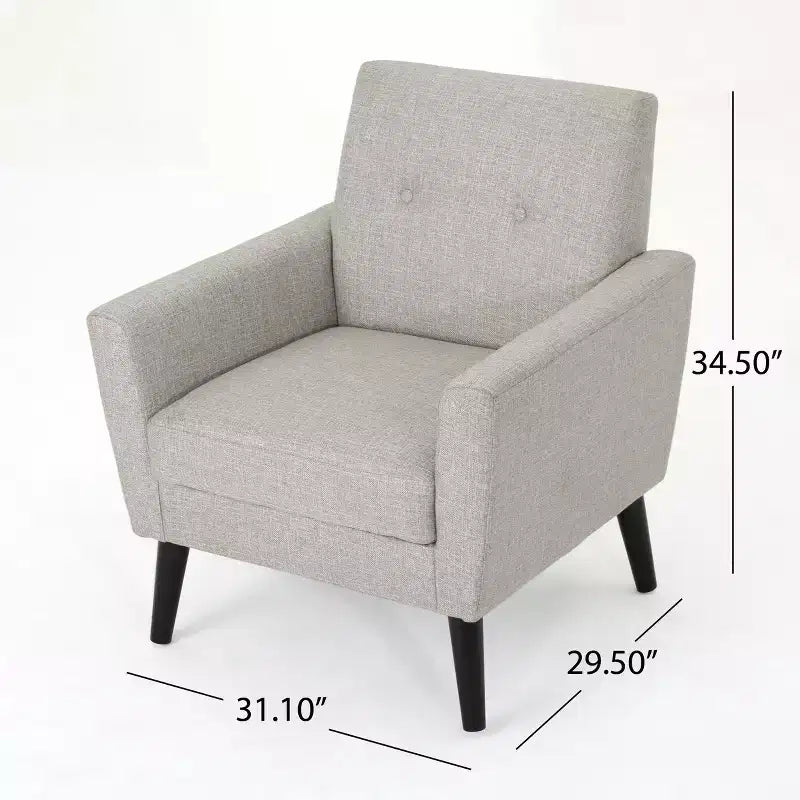 GDFStudio Teche Fauteuil club capitonné en tissu, style Mid-Century Modern, avec pieds évasés