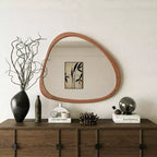Miroir Asymétrique en Bois Massif 45 Pouces, Miroir Mural avec Cadre en Bois, Grand Miroir de Chambre/Coiffeuse