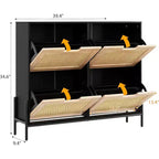 Meuble de rangement en rotin naturel avec 2 tiroirs basculants, meuble à chaussures en bois pour entrée avec rangement, étagère réglable et pieds en métal