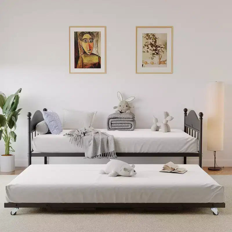 Lit de repos double en métal GustoWave avec lit gigogne pliant, lit de repos peu encombrant