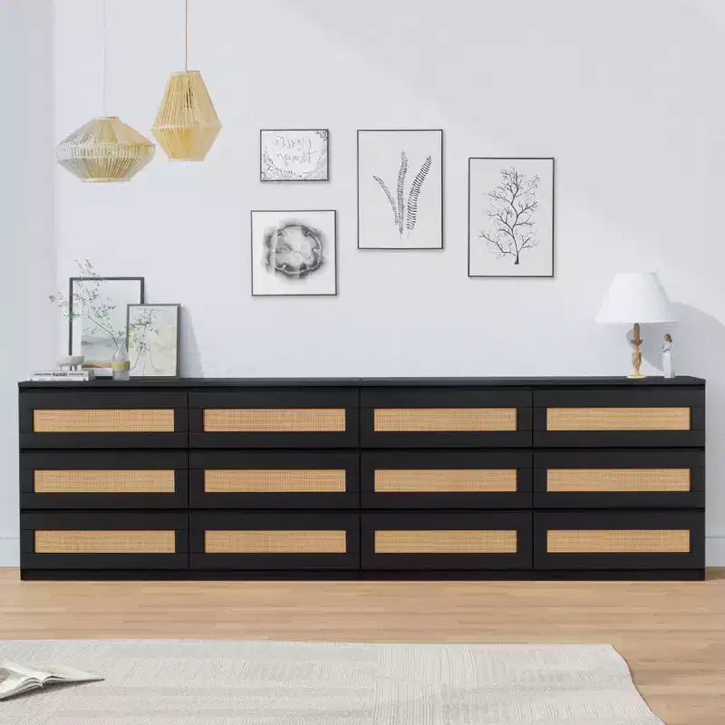 Commode en rotin à 6 tiroirs - Meuble de rangement en bois mince, Organisateur autoportant pour chambre et entrée