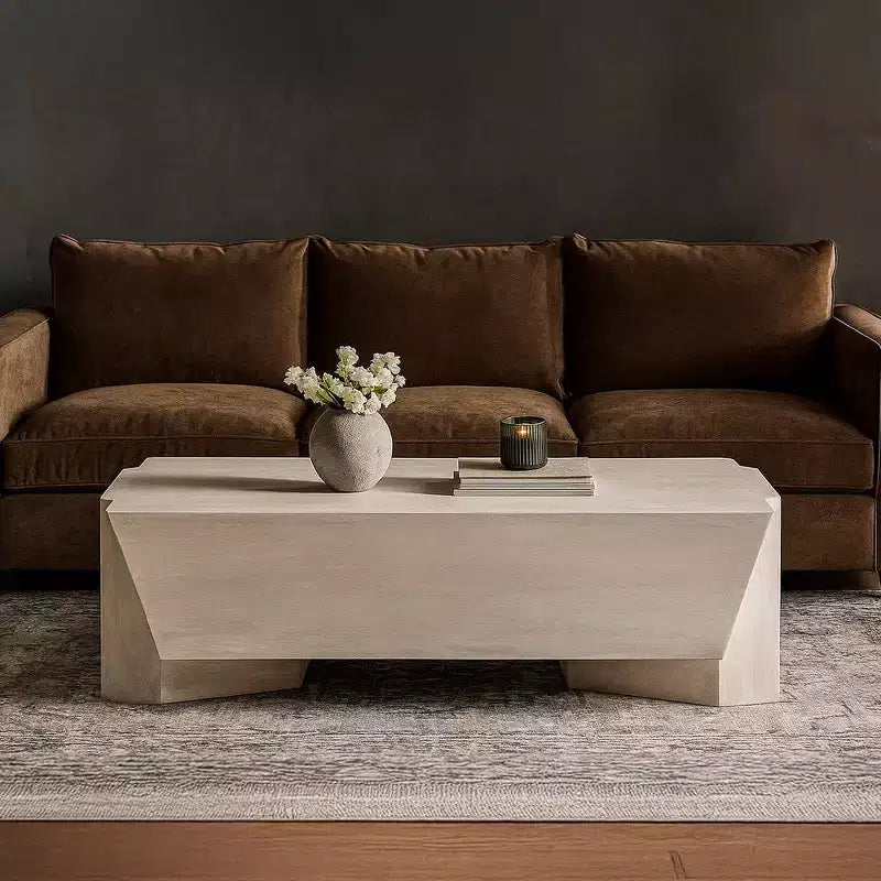 Table Basse Royal Hampton | 45 Table Rectangulaire en Bois de Mangue Faite à la Main | Base Solide Asymétrique