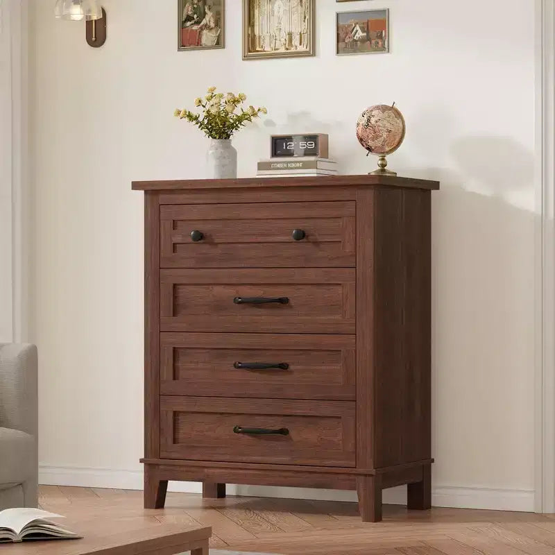 GustoWave Commode 4 tiroirs pour chambre à coucher, commode verticale haute de 88,4 cm avec grand rangement, commode en bois autoportante pour chambre à coucher, salon