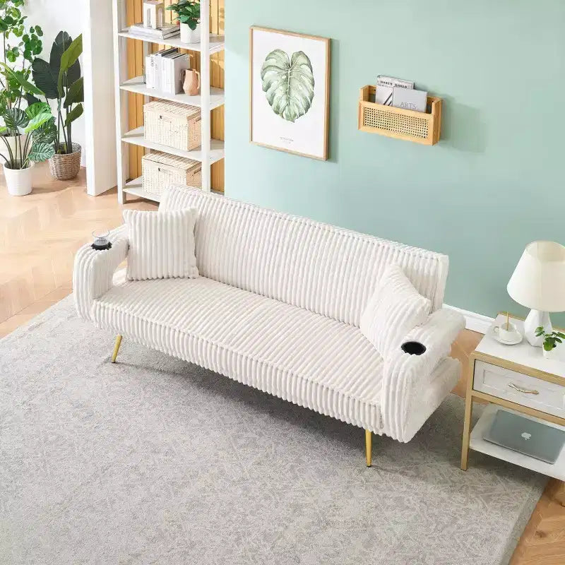 Canapé Zeus & Ruta minimaliste en velours côtelé avec coussins décoratifs