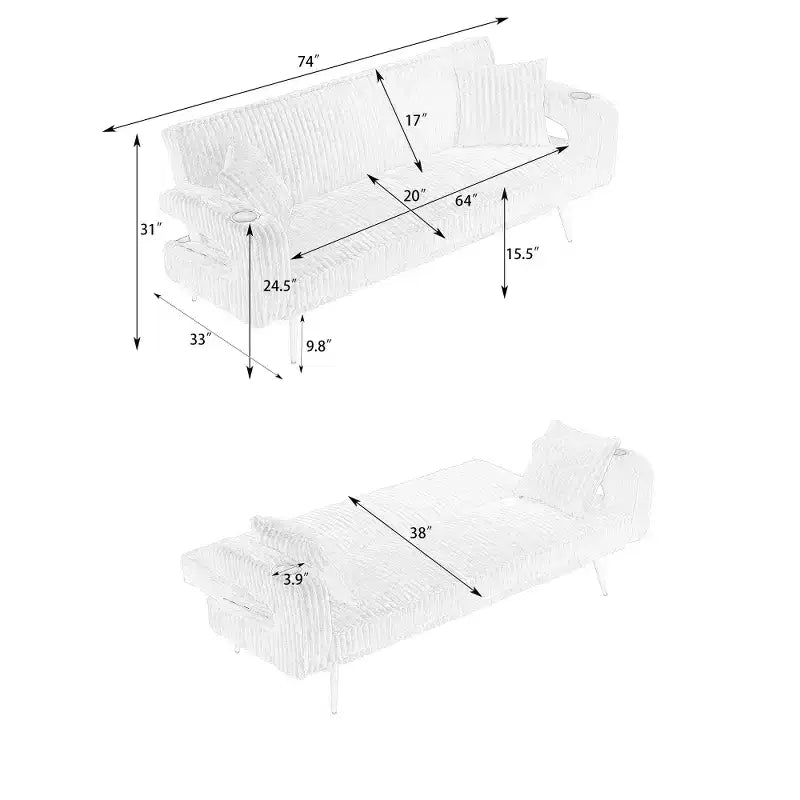 Canapé Zeus & Ruta minimaliste en velours côtelé avec coussins décoratifs